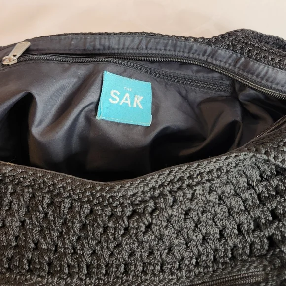 The Sak Vintage Black Crochet Lined Shoulder Hobo Bag OS - Picture 9 of 11